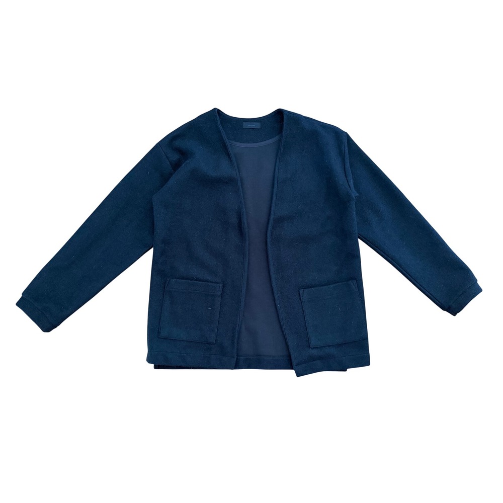 Indiluxe Cardigan Jacket Women M Blue Black Angora Wool Blend Open Front Korean
